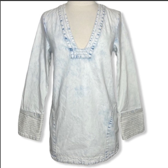 Free People acid wash denim tunic/mini dress - Picture 3 of 7